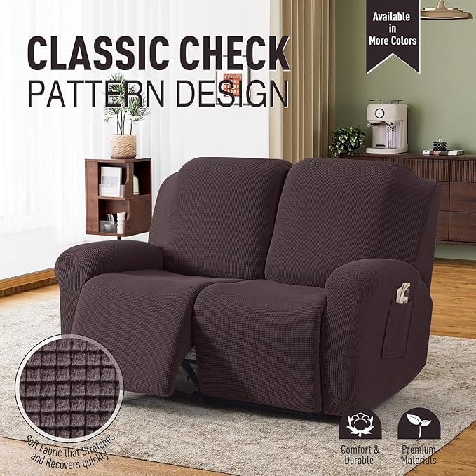 TAOCOCO Recliner Loveseat Slipcover, 6 Pieces Dual Recliner Sofa Covers