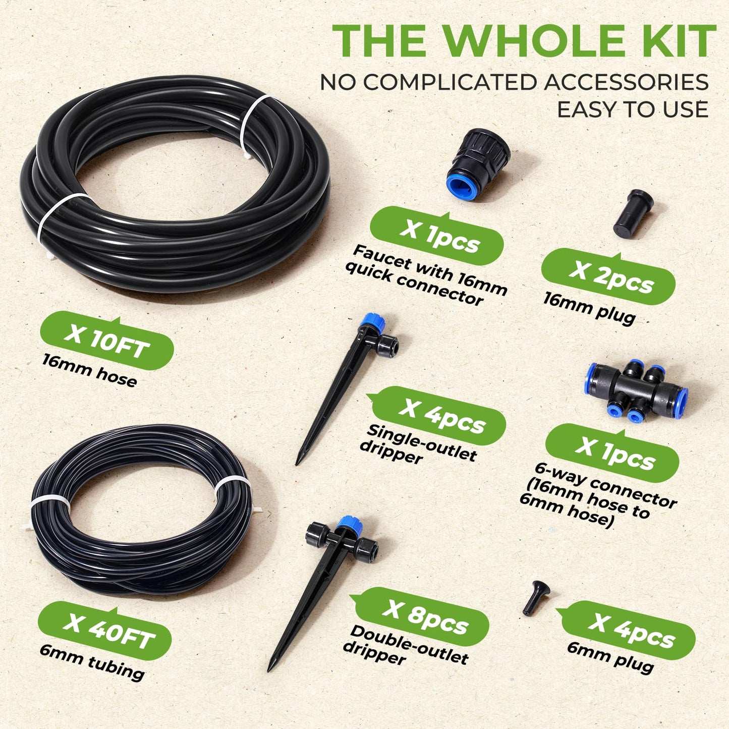 HIRALIY 50FT Garden Watering System, Drip Irrigation Kits for Plants, New Quick Connector, Blank Distribution Tubing, Saving Water Automatic Irrigation Equipment for Patio Lawn