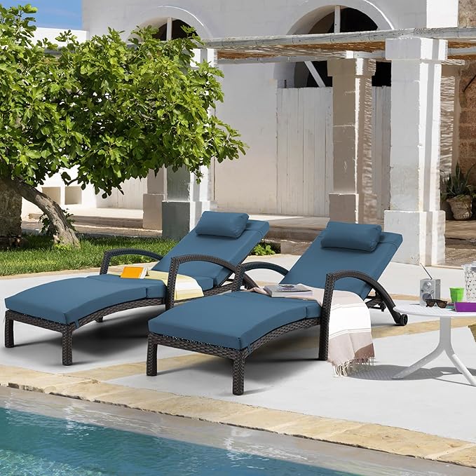 HOMREST Chaise Lounge Chairs Set of 2, PE Rattan Wicker Patio Lounge Chair
