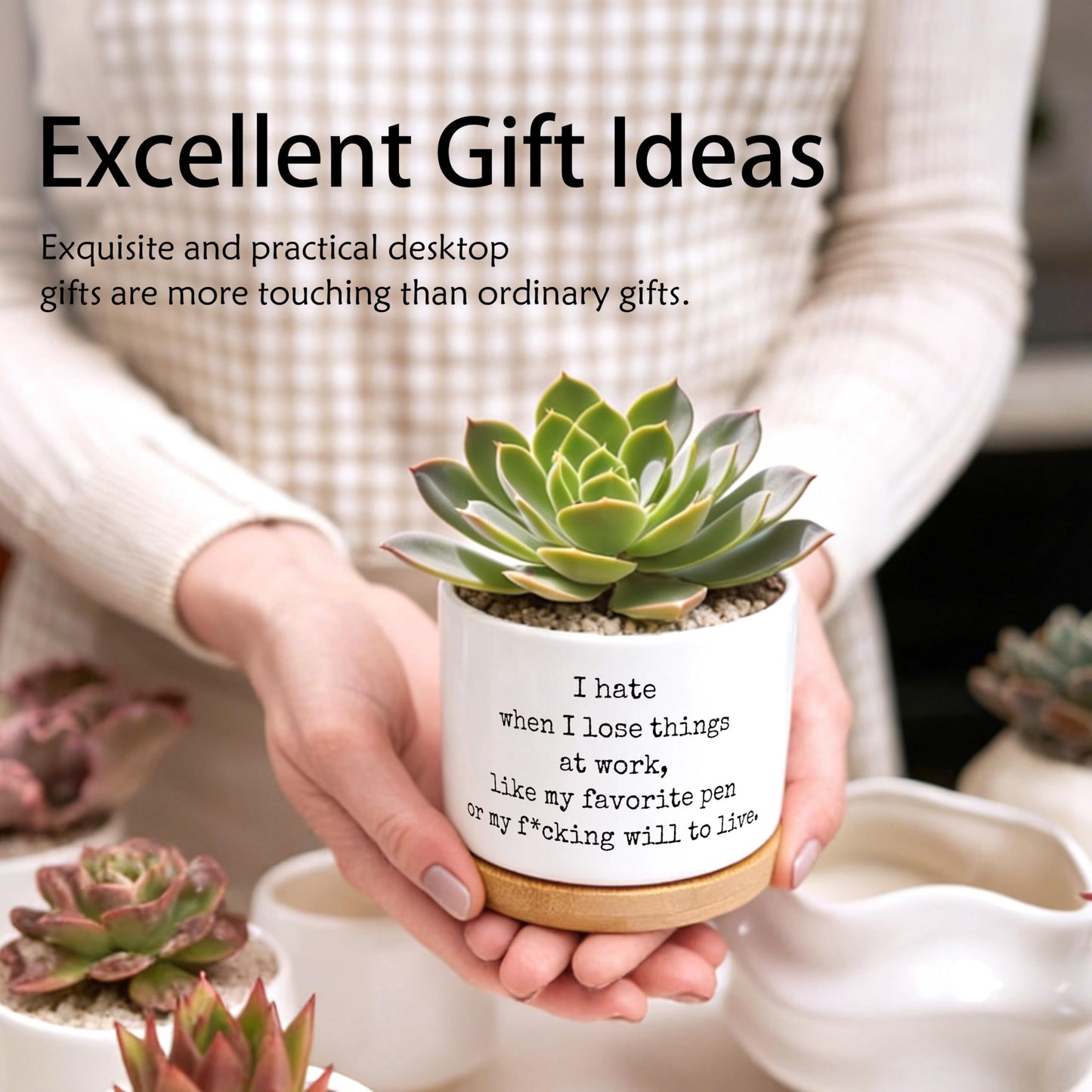 EVIHCG Office Humor Gifts Planter Pots, Funny Sarcastic Gifts for Coworkers, I Hate When I Lose Things at Work Ceramic Succulent Plant Flower Planters for Home Office Desk Table Shelf(No Plants)