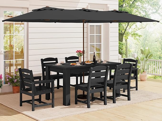 SERWALL Patio Dining Set with 15FT Double Side Umbrella, Outdoor Dining Sets