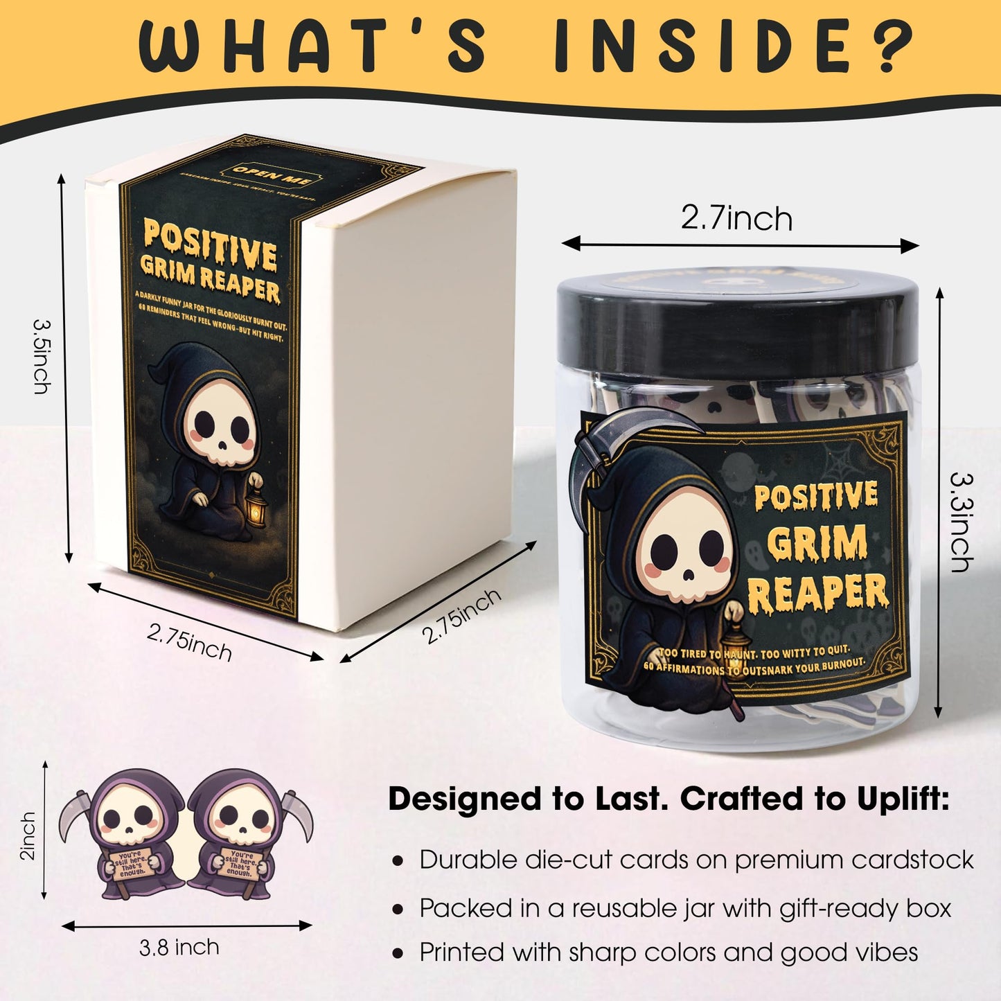 Emotional Support Grim Reaper – Positive Grim Reaper Jar, Dark Humor Spooky Gifts, Halloween Basket Stuffers, Funny Halloween Gifts for Women Men Teens Coworkers, Boo Basket Stuffers, Summerween Decor