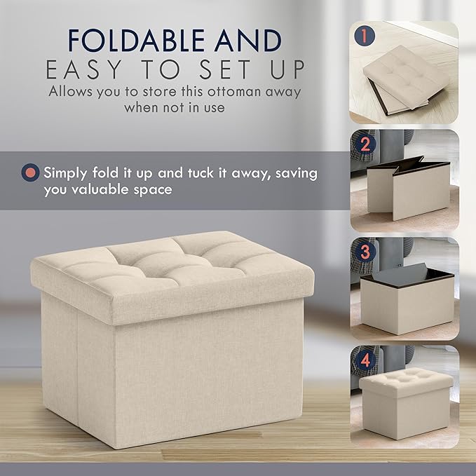 Ornavo Home Small Storage Ottoman Foldable Collapsible Rectangle Linen Ottoman