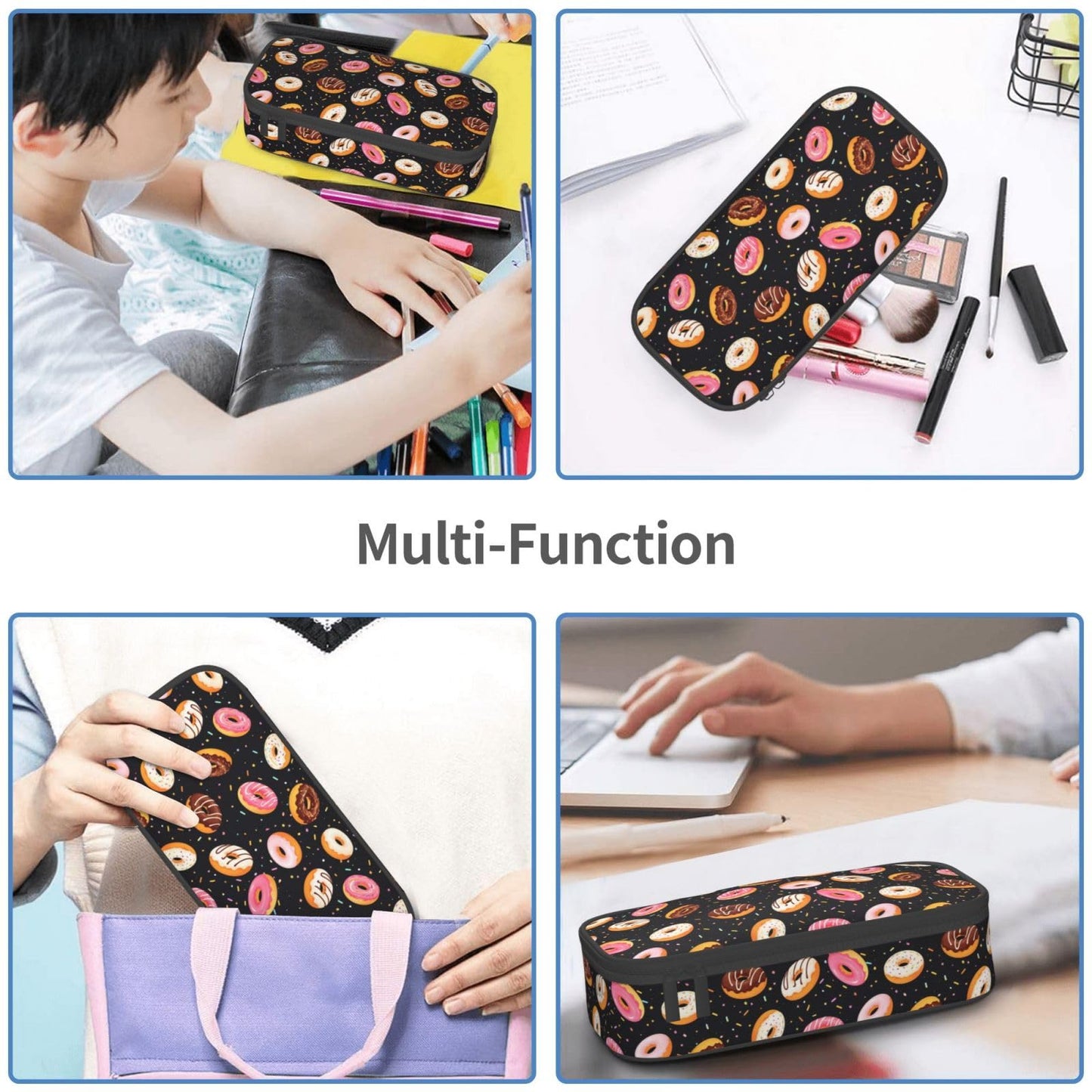 Geoocii Donut Black Large Capacity Pencil Case Organizer Pencil Pouch Stationery With Zipper School Supplies Pencil Bag For Girls Boys Teens Adult Office