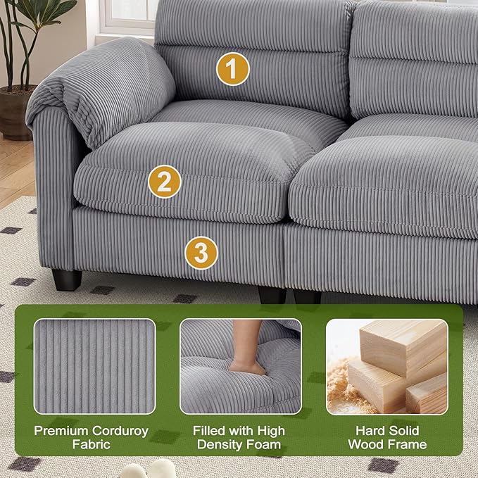 HAOMARKETS Corduroy Sofa Set, Upholstered Armchair and 3-Seater Couch