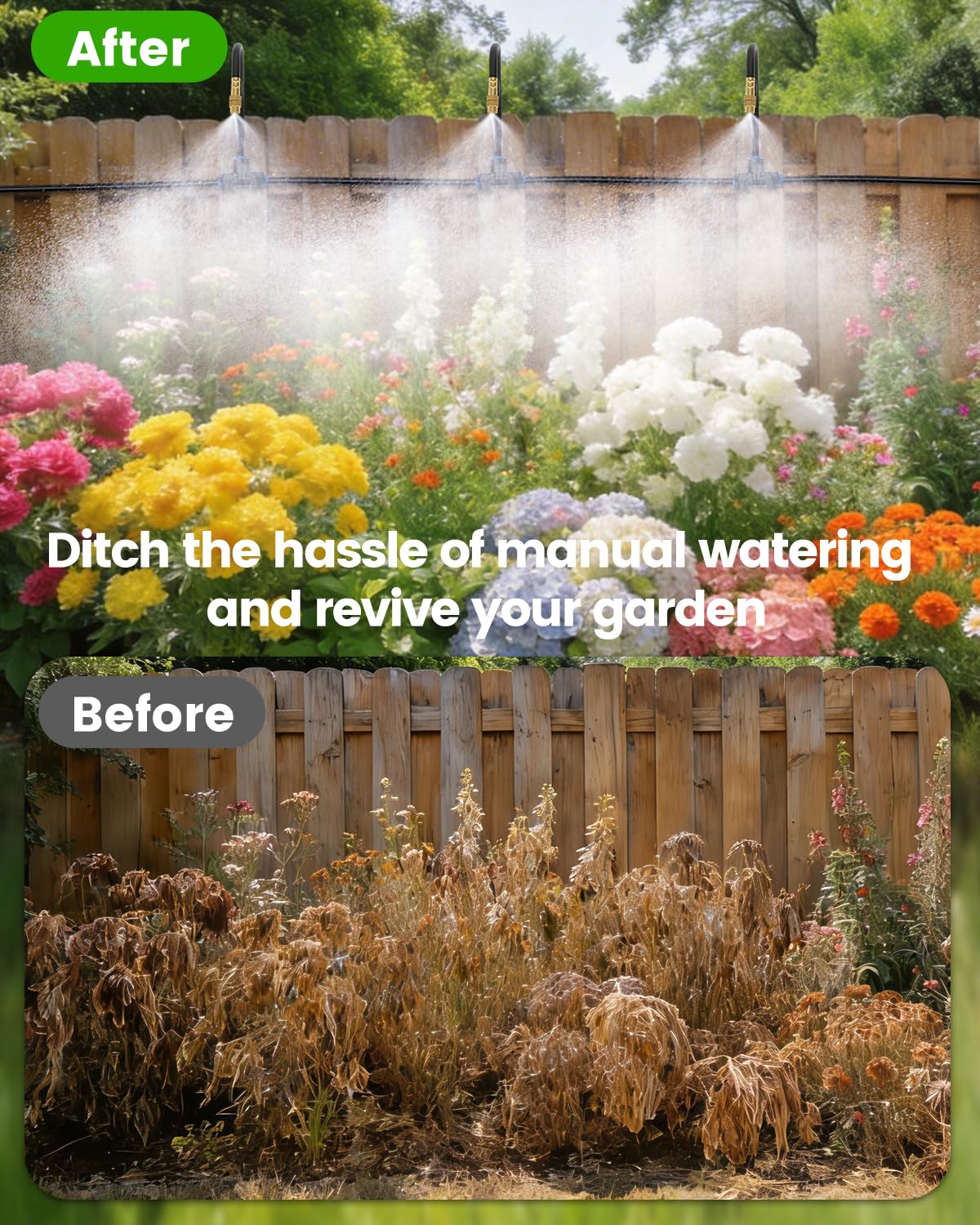 Landtouch 240FT Drip Irrigation System for Garden with 36 Nozzles –360° Adjustable Misting Nozzles, Quick-Connect Design, Ideal for Raised Beds, Lawns, Greenhouses & Outdoor Cooling