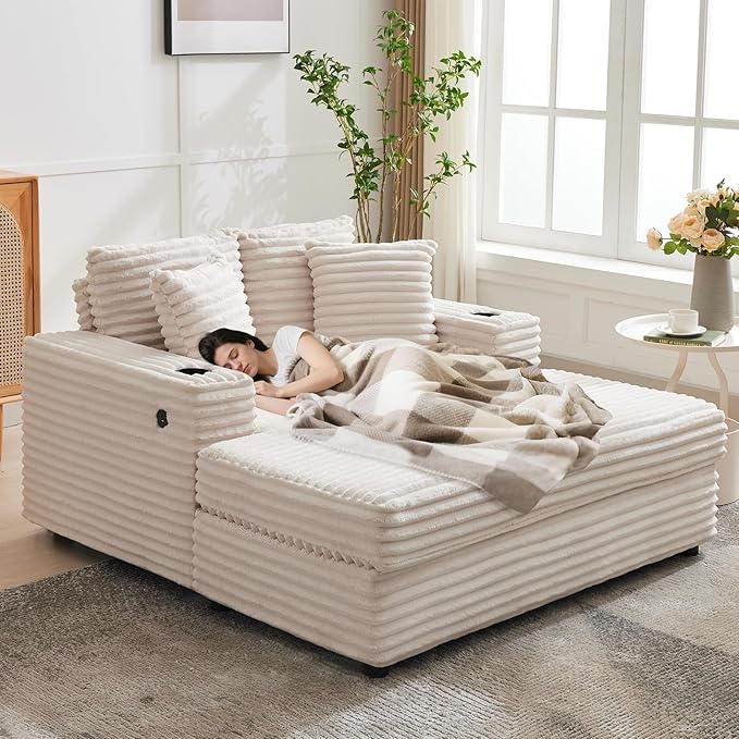 GarveeHome 60-inchOversized Chaise Lounge Chair Indoor, Comfy Corduroy Lounge