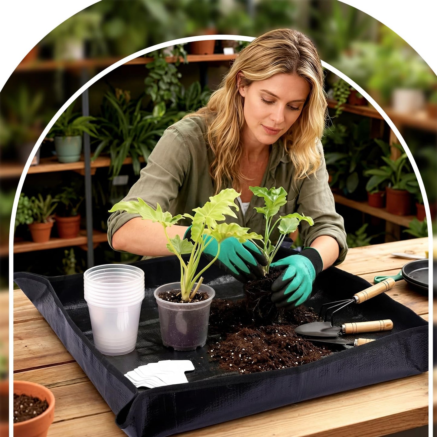 Yiyiring 83 Pcs Garden Supplies Tools Kit, 3/4/5 Inch Clear Plastic Plant Pots with Transplanting Mat, Trowel Cultivator Rake Set, Label & Glove, Succulent Tools Gift for Plant Lovers Accessory