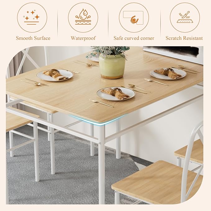 VECELO Dining Table Set for 4, 5-Piece Wood Kitchen Table