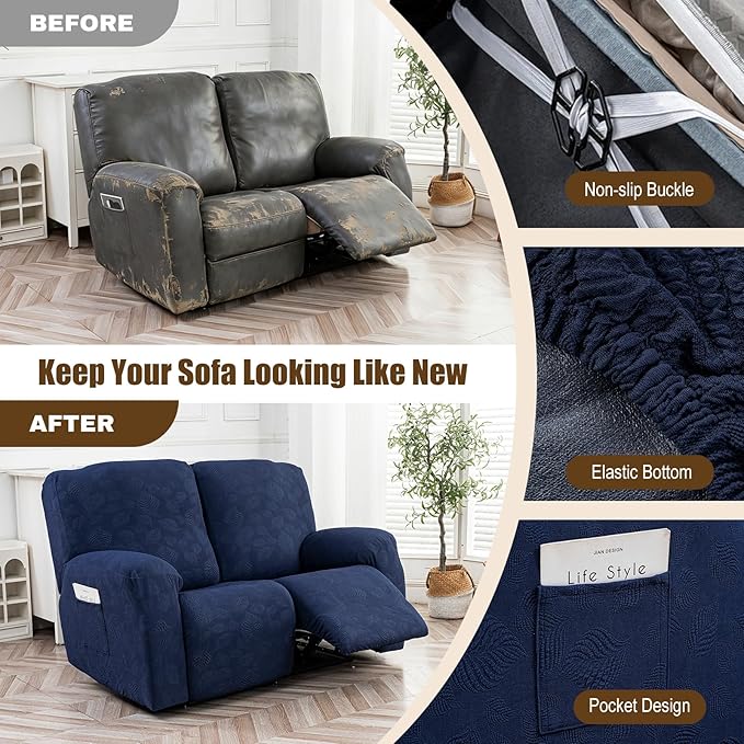 Gennia Recliner Loveseat Cover 4 Pieces, Waterproof Stretch Recliner Sofa