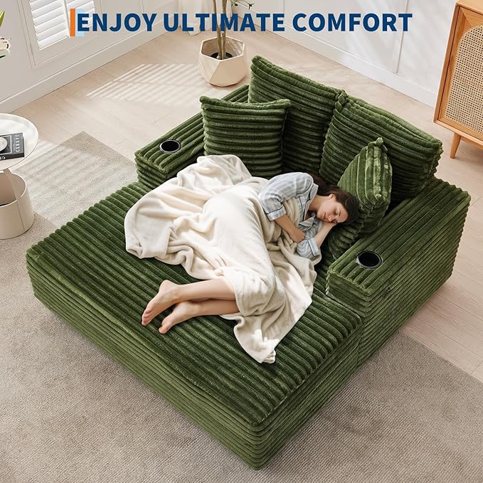 IDEALHOUSE 60" Oversized Chaise Lounge Chair Indoor, Comfy Corduroy Lounge Sofa