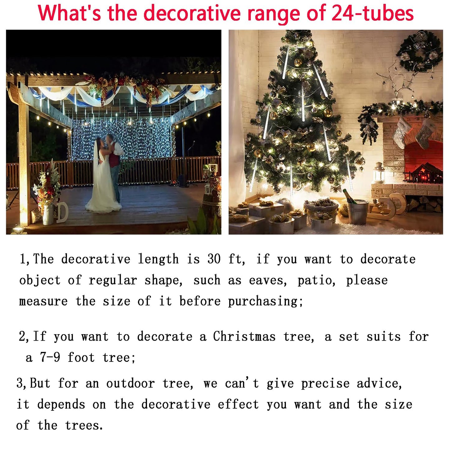 Kwaiffeo Christmas Lights Outdoor, 24 Tubes(Equivalent to 3 Sets of 8-Tubes) Meteor Shower Light Snow Falling Icicle Lights for Xmas Tree Halloween Decoration Wedding Party Window, UL Plug, White