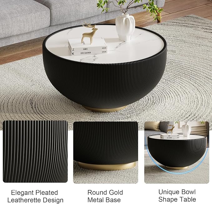 SSLine Bowl-Shape Coffee Table Set of 2 Modern Sintered Stone Top Nesting