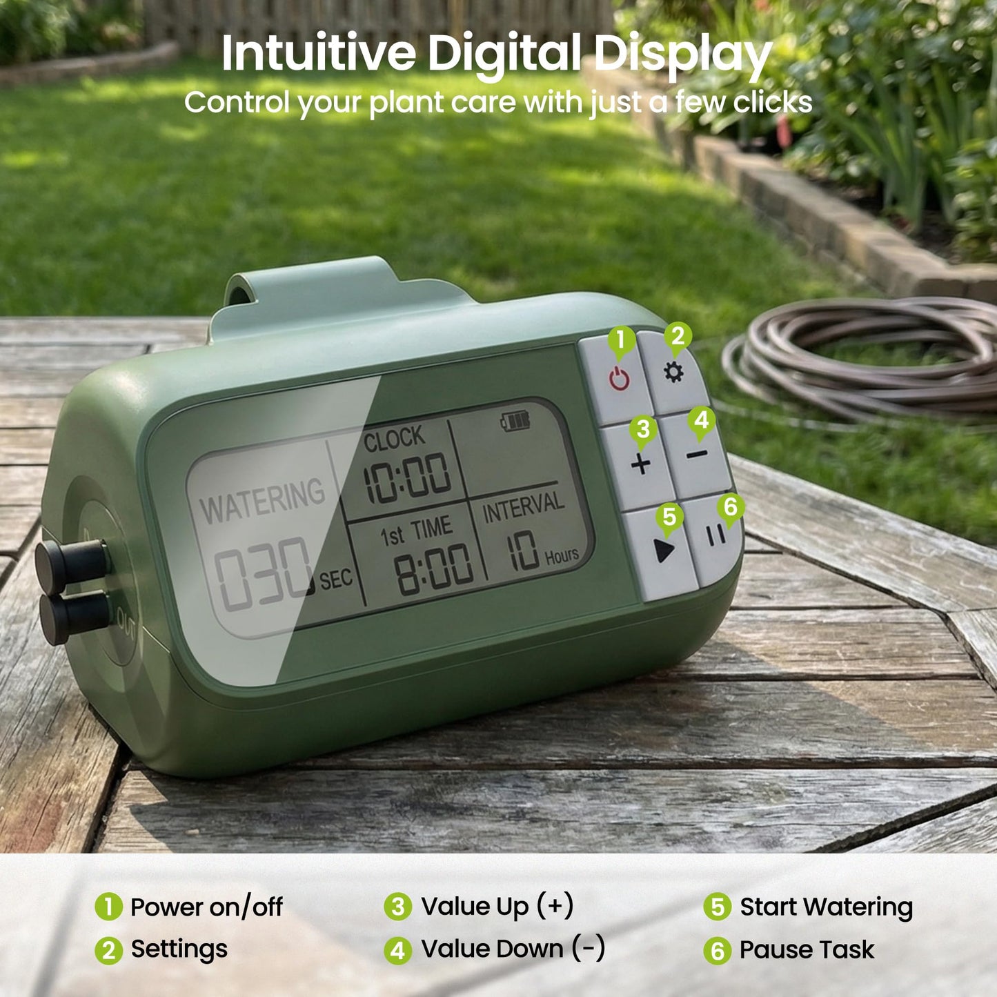 Garden Drip Irrigation System Timed Watering, Programmable Solar Water Drip for 15 Plants, Drip Irrigation Kit with 33FT 1/4'' Tube, 15x Tee Fitting, 15x Flow Valve, 15x Drip Stake(Battery Powered)