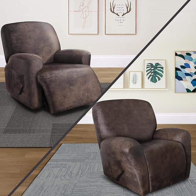 ANARACHON Recliner Chair Covers Leather Like, 4 Pieces Recliner Cover