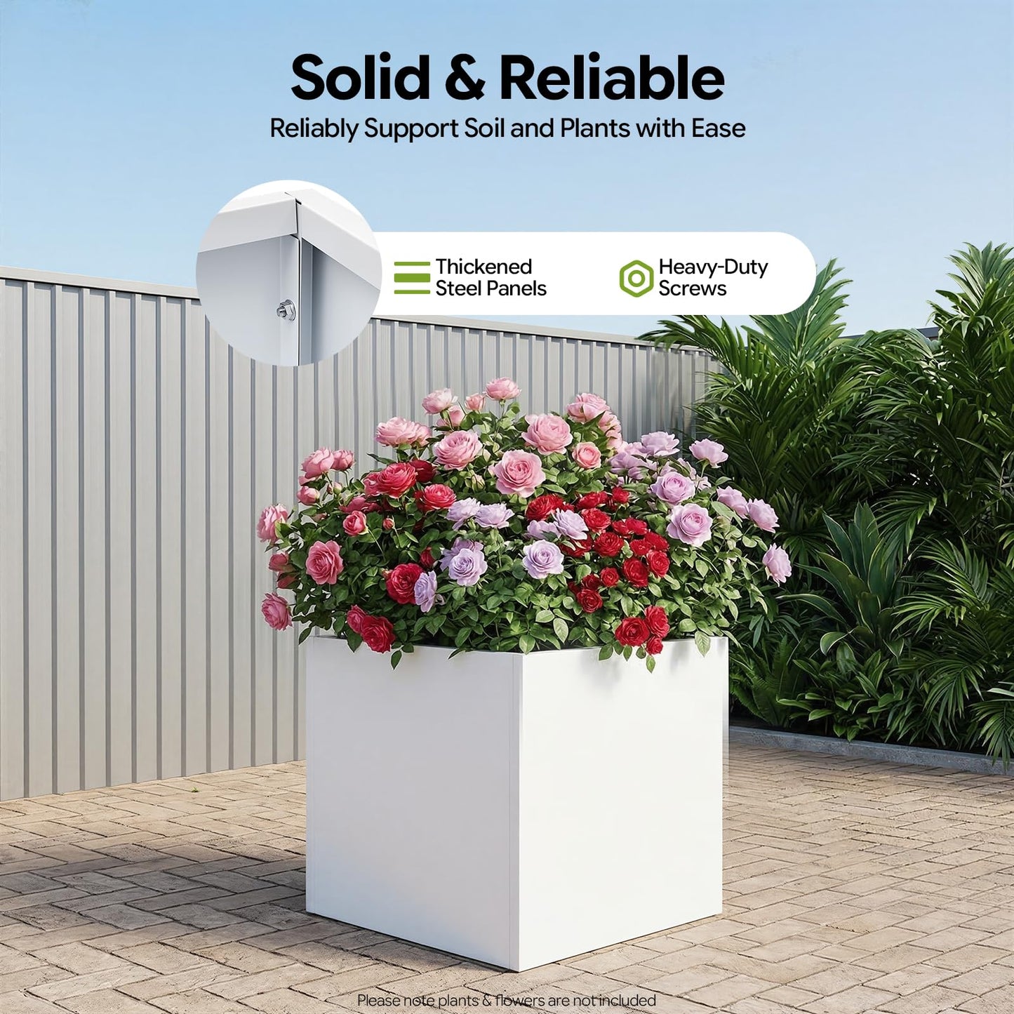 EEYBLAEEY Cube Planter Box 24x24x24 Inch, Large Square Indoor Outdoor Galvanized Steel Planter with Baking Paint, Heavy Duty Metal Flower Pot for Garden Patio Deck Yard