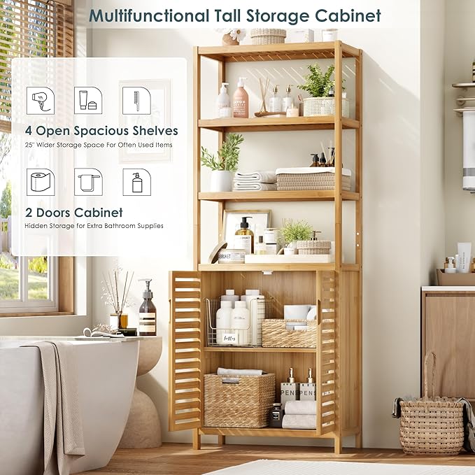 HIFIT Tall Bathroom Storage Cabinet, Corner Tall Cabinets Freestanding