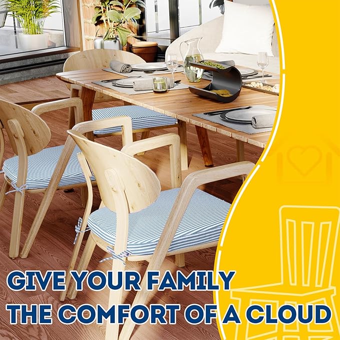 AAAAAcessories D-Shaped Chair Cushions, Machine-Washable Cover, Pinstripe Blue