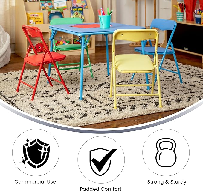 Flash Furniture Mindy Kids 5-Piece set Folding Square Table and Chairs Set