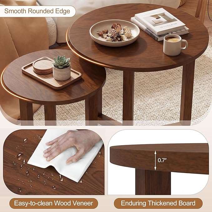 Giantex Round Nesting Coffee Table Set of 2, Wood Nesting End Tables