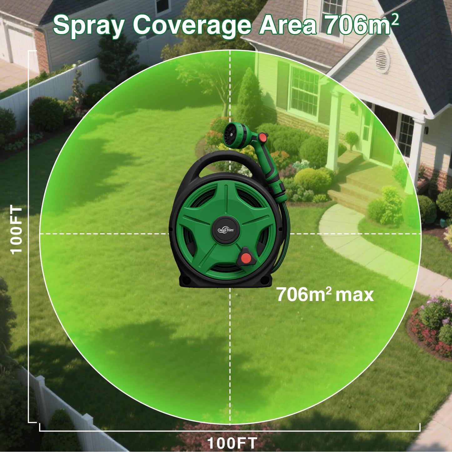 OasisTrim 1/2" x 50FT Retractable Garden Hose Reel，With 10 Patterns Spray Nozzle，Portable Heavy Duty Garden Hose Holder for Garden Watering，Car & Patio Washing，Pet Cleaning（Green）