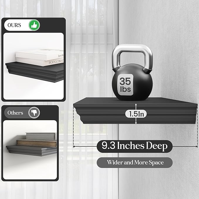Fun Memories Floating Shelves 32 Inch Long, 9.3 Inch Deep Classic Crown Molding