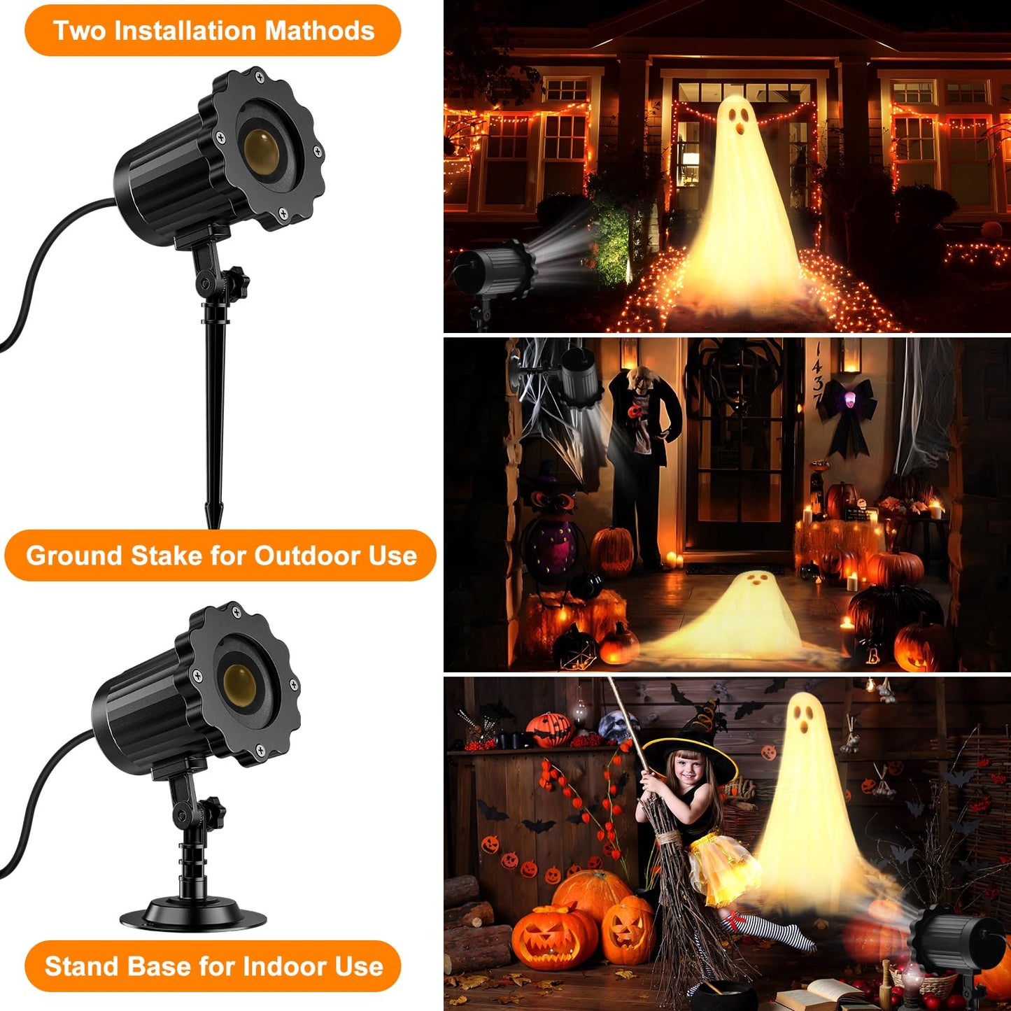 Halloween Projector Lights Outdoor,3D Dynamic Ghost Decorations Light,2026 Upgraded Clearer Ghost HD Patterns,Night Light for Home Window Wall Halloween Decor
