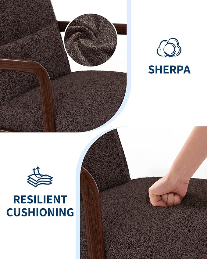 Garvee Mid-Century Accent Chair Set of 2, Sherpa Upholstery, Cozy Reading Chair