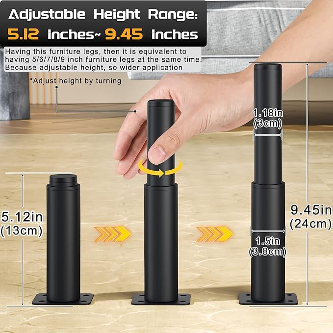 Wlrrcwdttc Metal Adjustable Furniture Legs 5.12-9.45 inch, Sofa Legs Cabinet