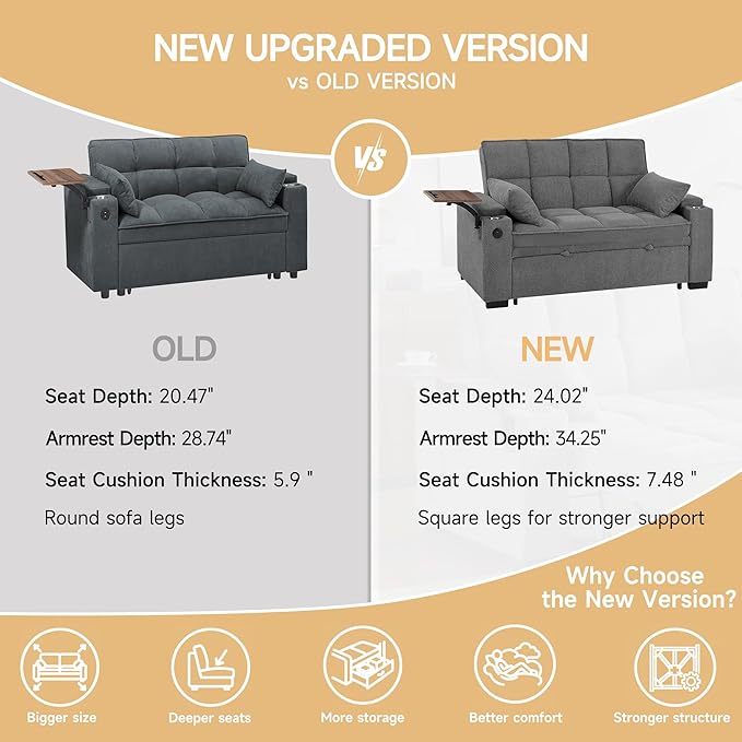 Auvsoce 65'' Chaise Lounge Chair Indoor, 3-in-1 Convertible Sofa Bed