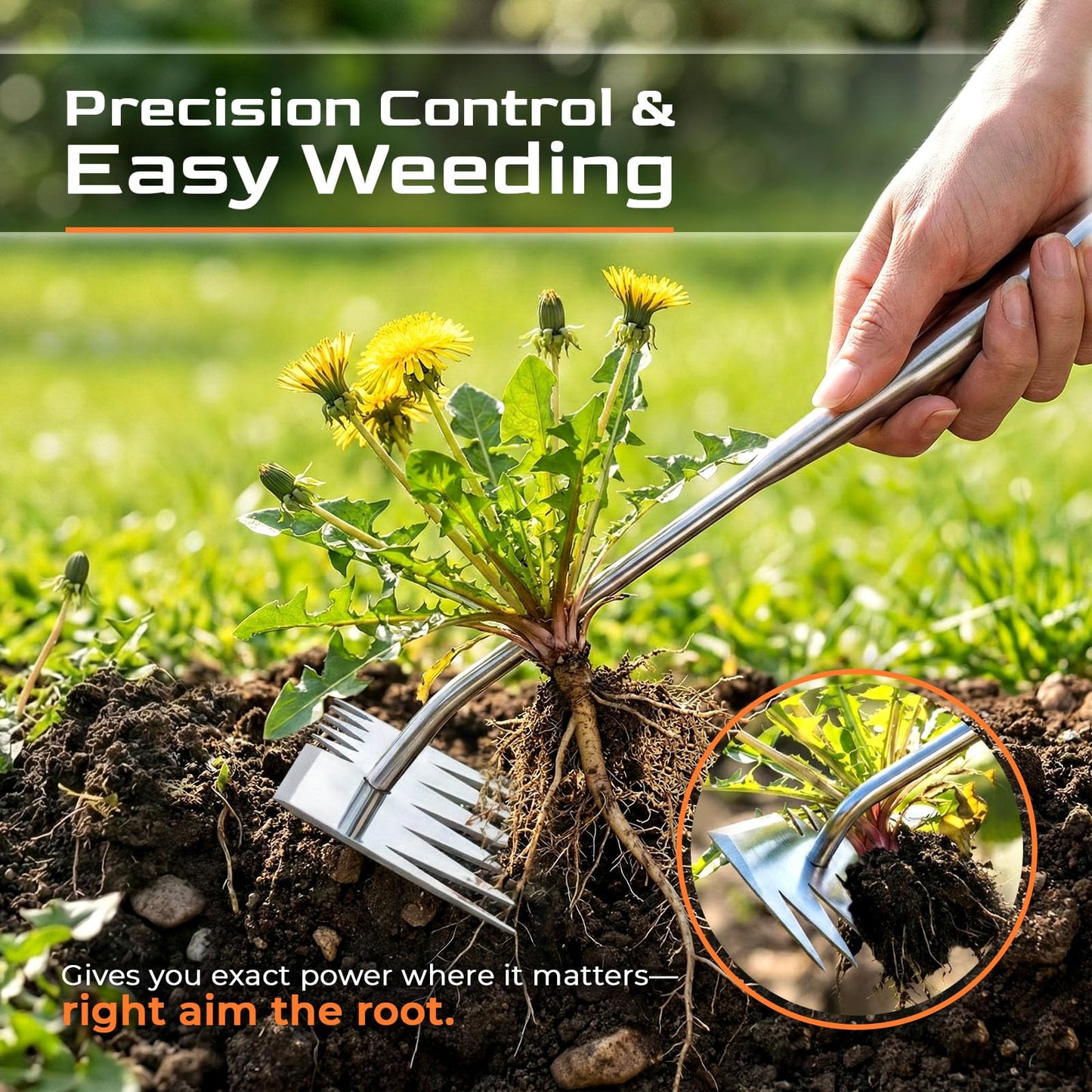 LOOHOI Garden Hand Weeder Tool, Heavy-Duty Stainless Steel Weeding Tool for Deep Root Removal, Portable Garden Weed Removal Tool for Lawn, Flower Beds & Yard