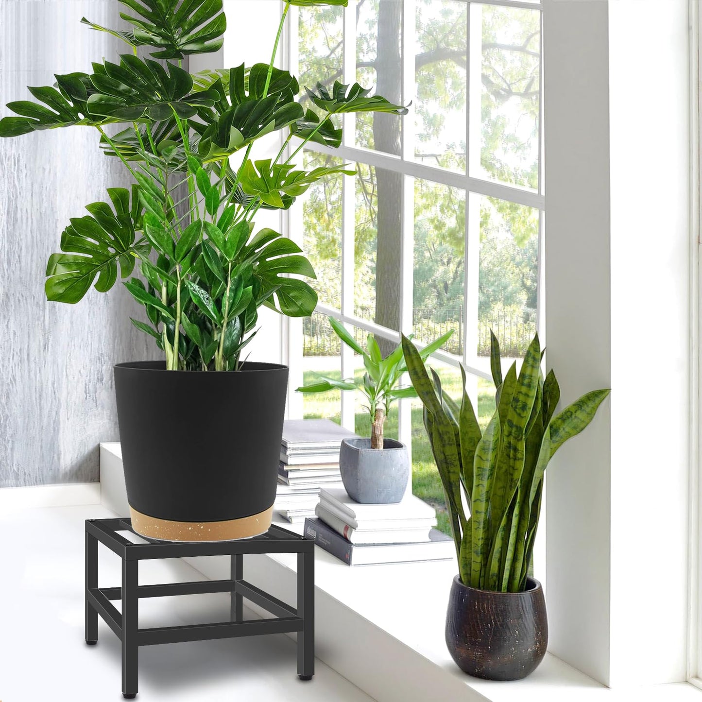 Lilybud--lily Plant Stand Indoor Outdoor, 2 Pcs Heavy Duty Plant Stands Metal Pedestal Stand for Indoor Outdoor, Wrought Iron Flower Stand Display Planter Shelf for Garden Deck Living Room