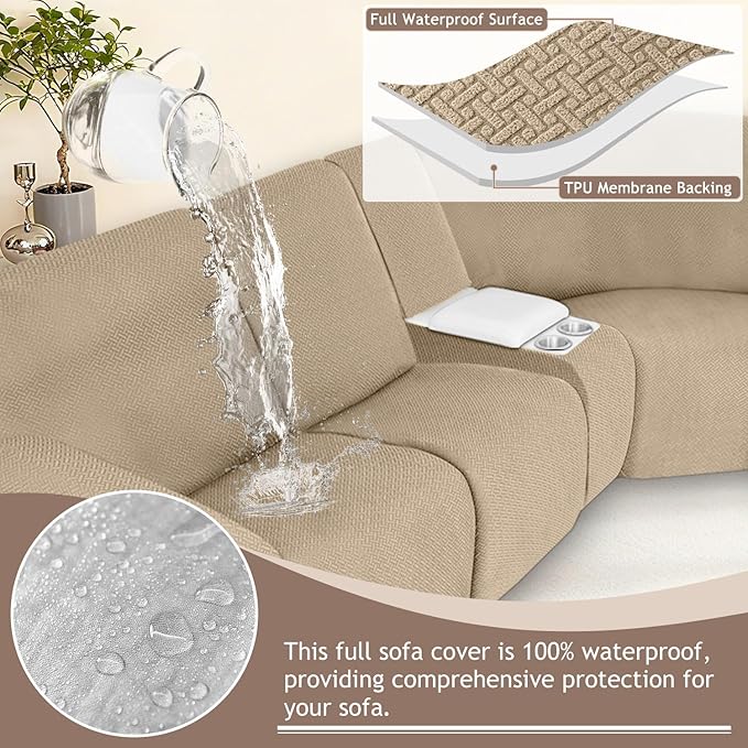 ALIECOM 100% Waterproof Recliner Sectional Couch Covers L Shape Stretch Corner