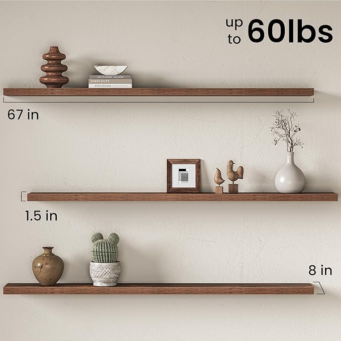 Fun Memories 67Inch Long Floating Shelves, 8 Inch Deep Shelves