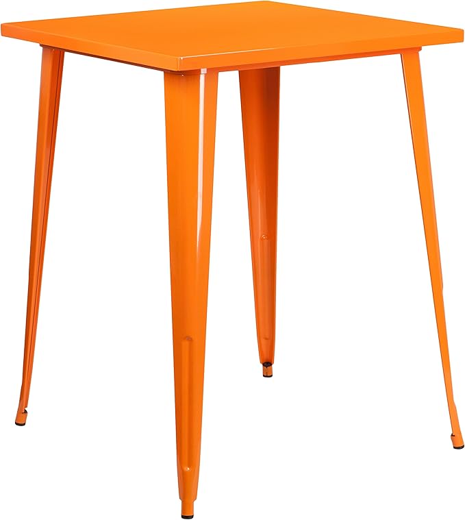 Flash Furniture Nolan Commercial Grade 31.5" Square Orange Metal Indoor-Outdoor