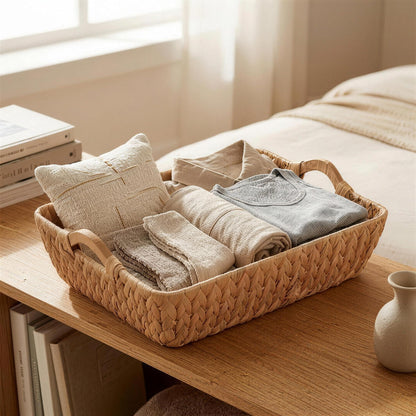 Water Hyacinth Wicker Storage Basket, Rectangular