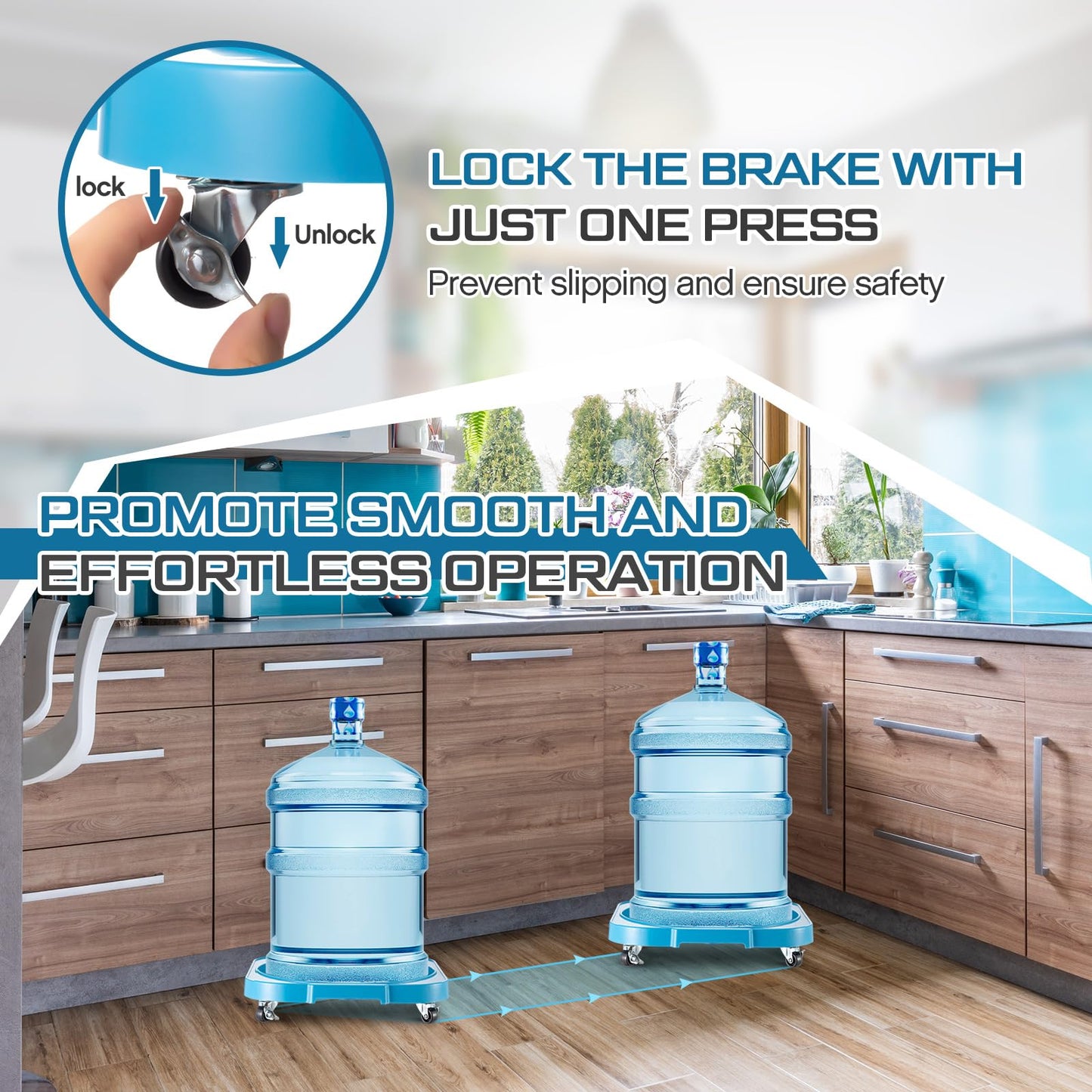 SiliFine 2 Pack 5 Gallon Water Bottle Jug Caddy with 4 Rolling Swivel Casters Wheels 5 Gallon Bucket Dolly for Heavy Duty Garden Flower Pot Movers, Plant Stroller, 11" Inside Diameter (Blue)