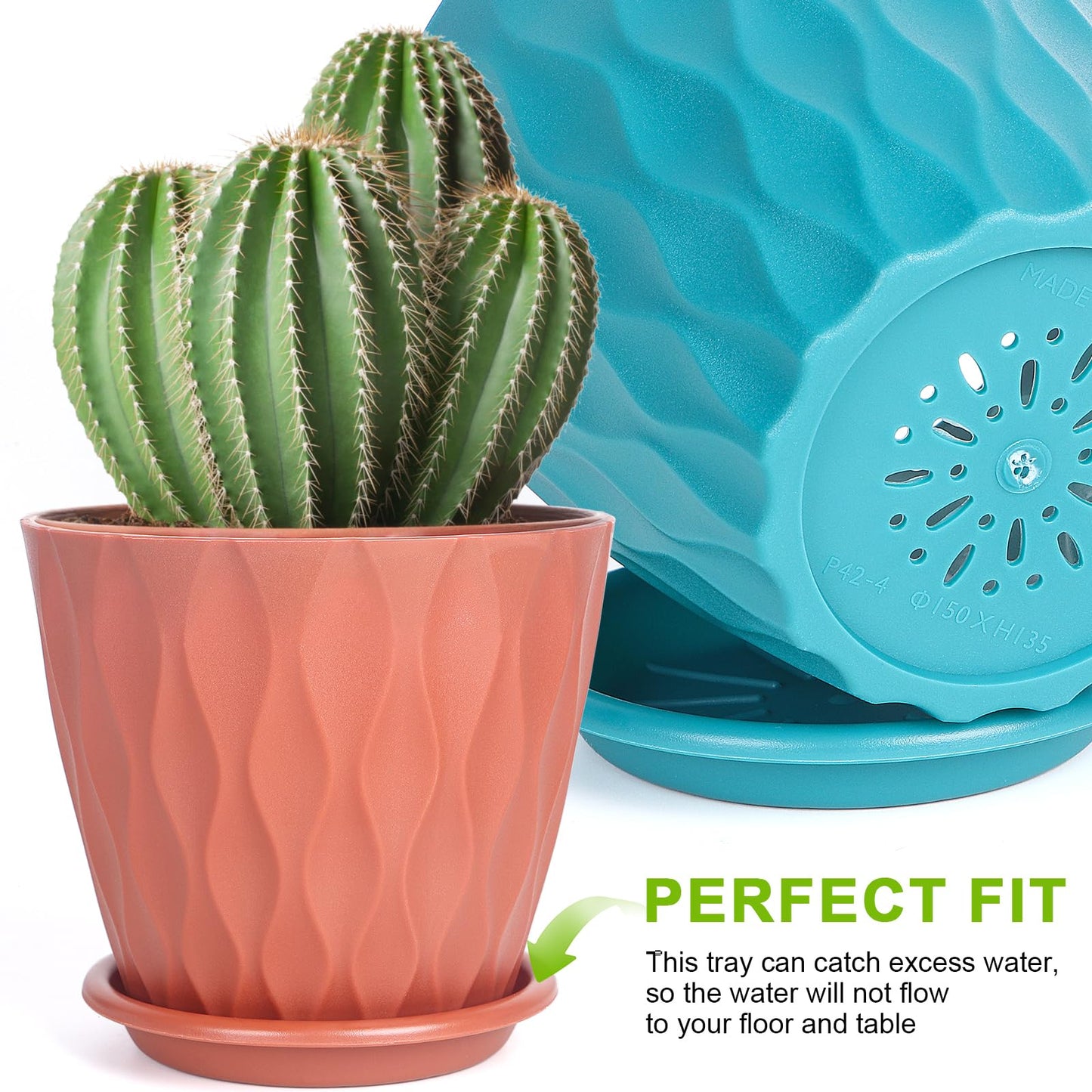 5 Pack Indoor 6 Inch Plant Pots, Flower Pots Outdoor Planter Planting with Drainage Holes, and Tray Saucers for All Home Gardens Succulents