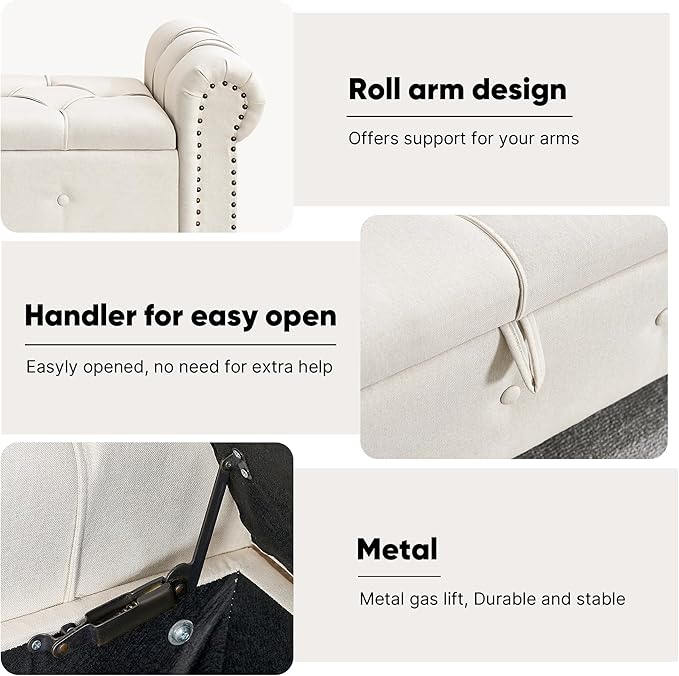 67" Storage Bench for Bedroom, Linen End of Bed