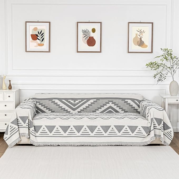MYSKY HOME Sectional Couch Cover Grey Boho Geometric Sofa Covers