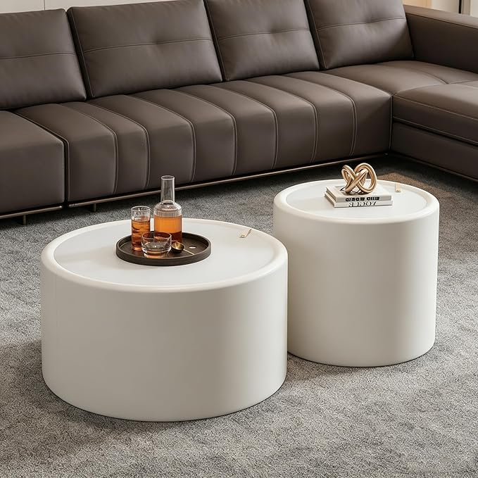 SSLine Set of 2 White Round Nesting Coffee Tables