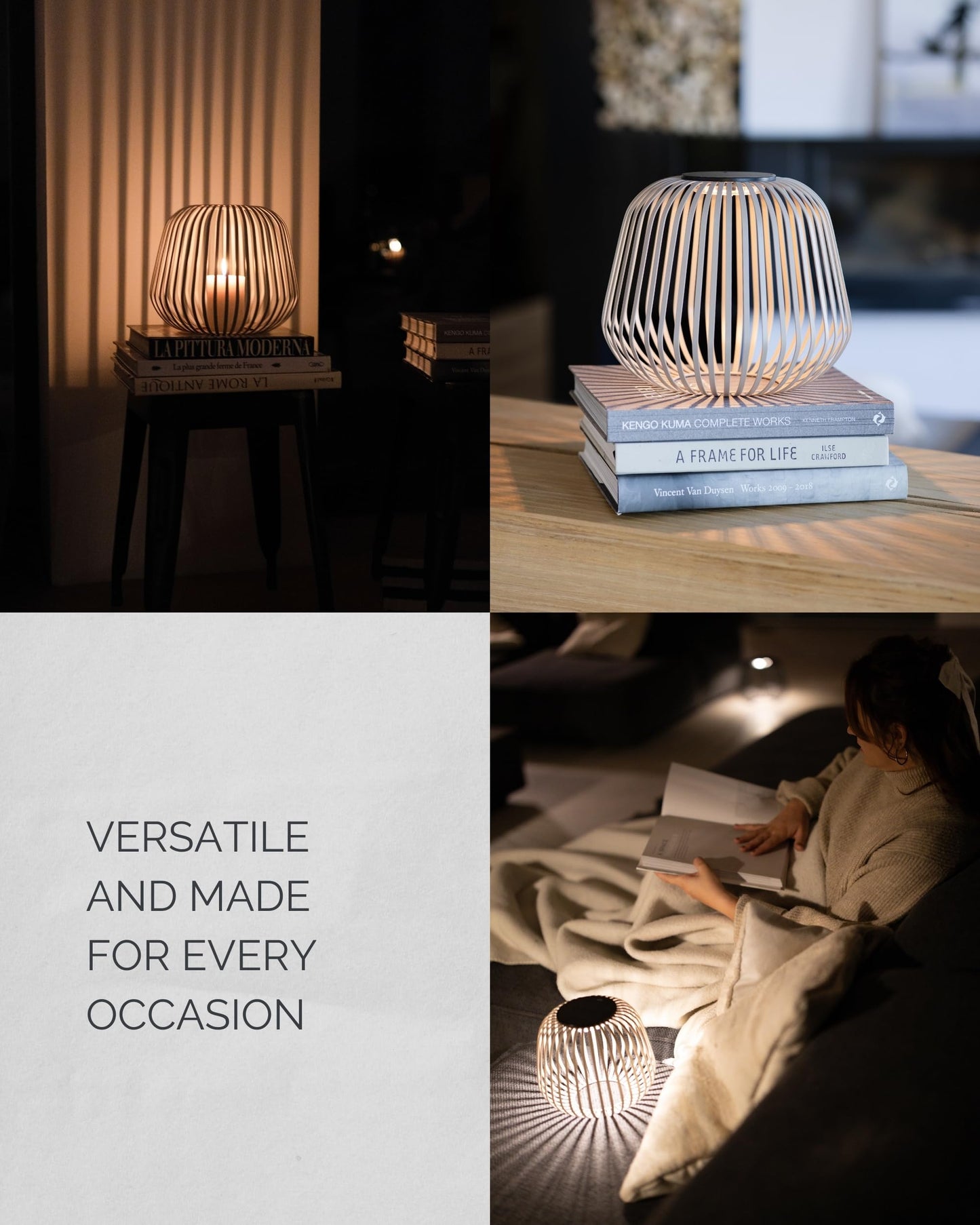 LUUK Studio SOLIS Wireless Solar LED Bedside Lamp, Warm White Dimmable Glow, Cordless Indoor Lantern & Outdoor Light, USB-C Rechargeable, Bedroom, Balcony, Patio, Soft Contemporary, Warm Taupe, Size M