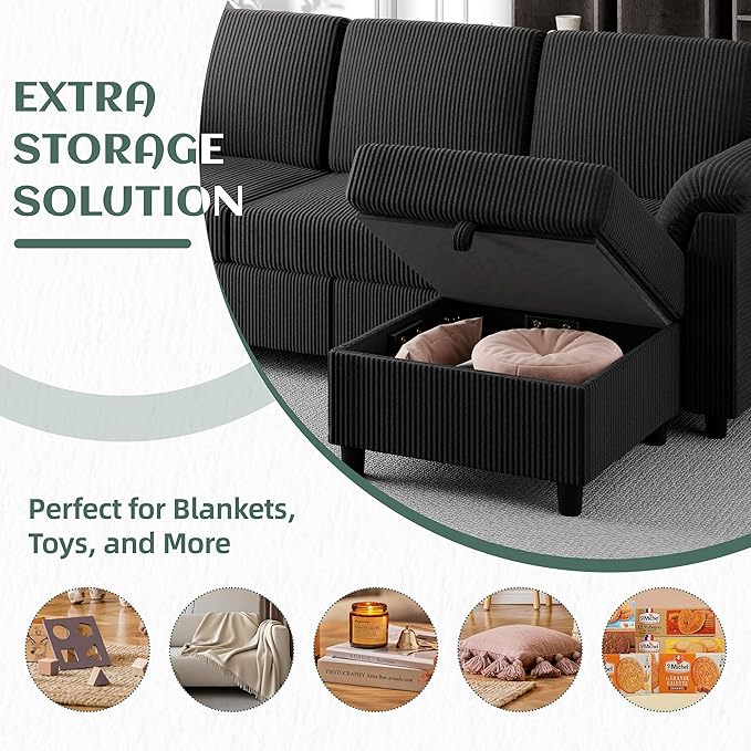 Vongrasig Convertible Sectional Couches, 3 Seat L Shaped Couch Sofa