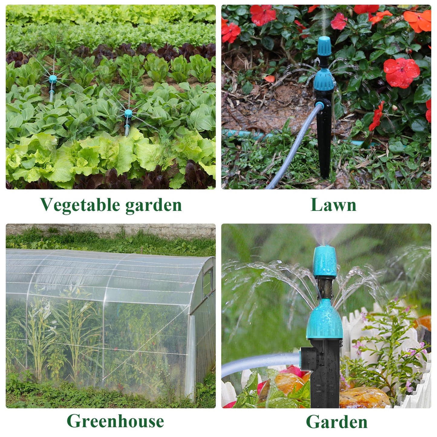 TRJZWA 150FT Drip Irrigation System Kit with 2 Zone Water Timer for Garden,High-Flow Mainline Automatic Watering System,16PCS Adjustable Nozzles,Fast-Plug Tube for Agricultural Yard,Lawn,Greenhouse