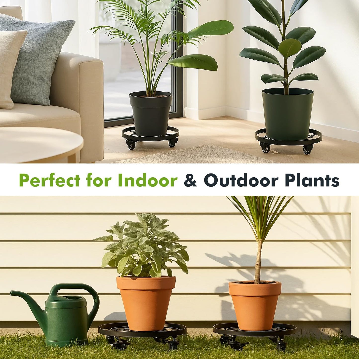 2 Packs Extra-large Metal Plant Caddy 15 Inches Plant Dolly with Wheels Heavy-Duty Rolling Plant Stand with Casters for Indoor Outdoor Wheeled Plant Pot Mover Rollers, Black