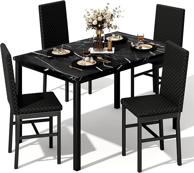 Recaceik Dining Table Set for 4, Modern 5 Piece Dining Table Set Faux Marble