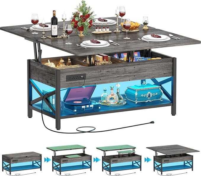 Aheaplus Coffee Table Lift Top Multi-Function Coffee Table Converts to Dining