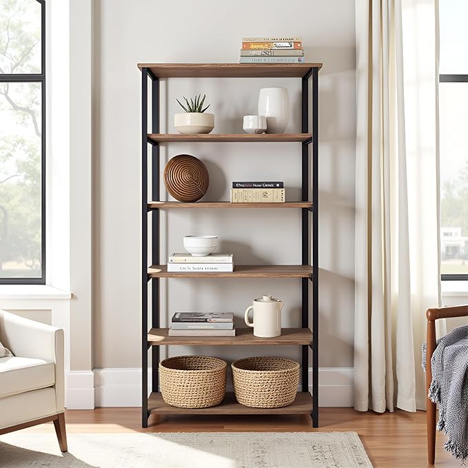 Alaterre Furniture Pomona Living Room 6-Tier Solid Wood Bookcase