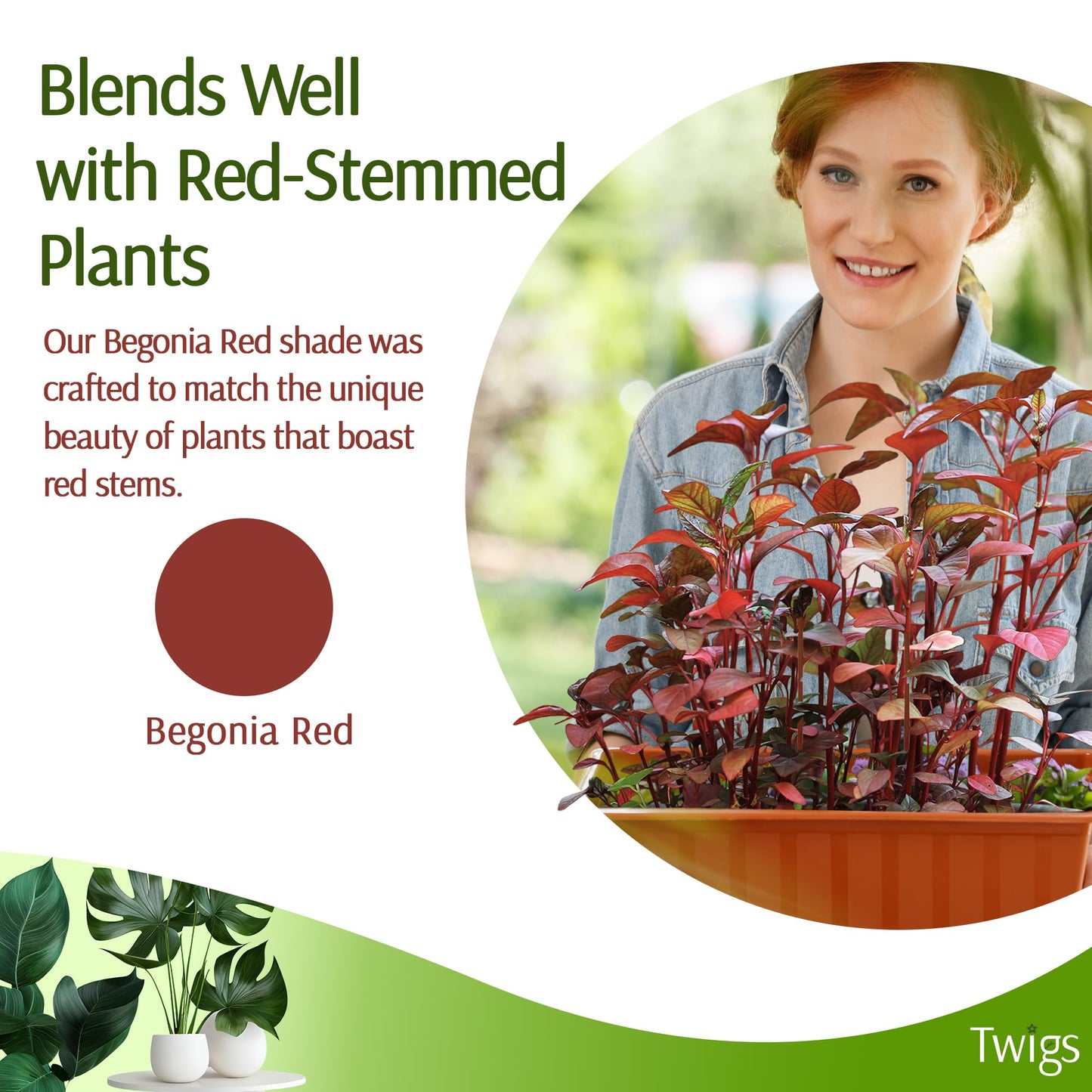 Twigs GA - Stackable Plant Support Stakes, Indoor & Outdoor Houseplant Stem Support, Garden Accessories, Durable Trellis Alternative for Climbing & Potted Plants - Begonia Red, 3 Pack, 17" L