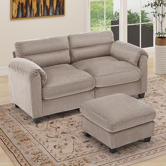 HAOMARKETS Corduroy 2-Piece Sofa Set, Upholstered Ottoman and Loveseat 2-Seater